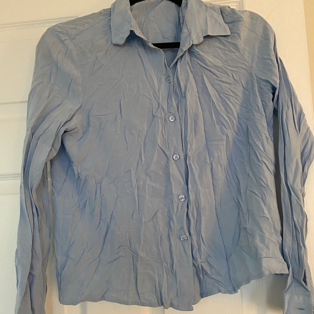 Blue button down top